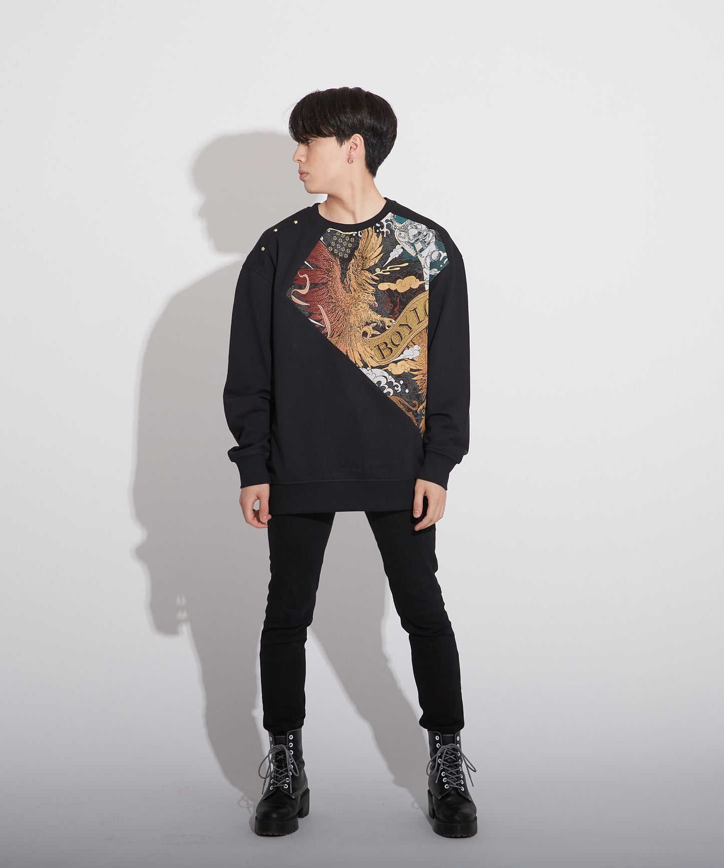 JACQUARD&EMBROIDERY SWEAT BLACK【B223N0370002】