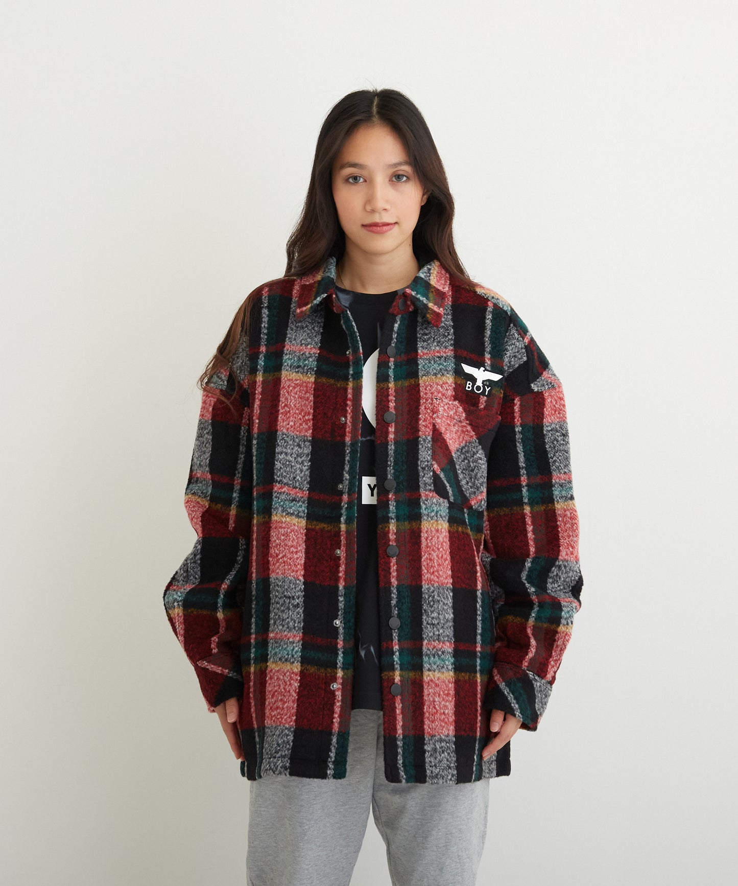 SHAGGY CHECK COACH JACKET RED【B224N2300704】