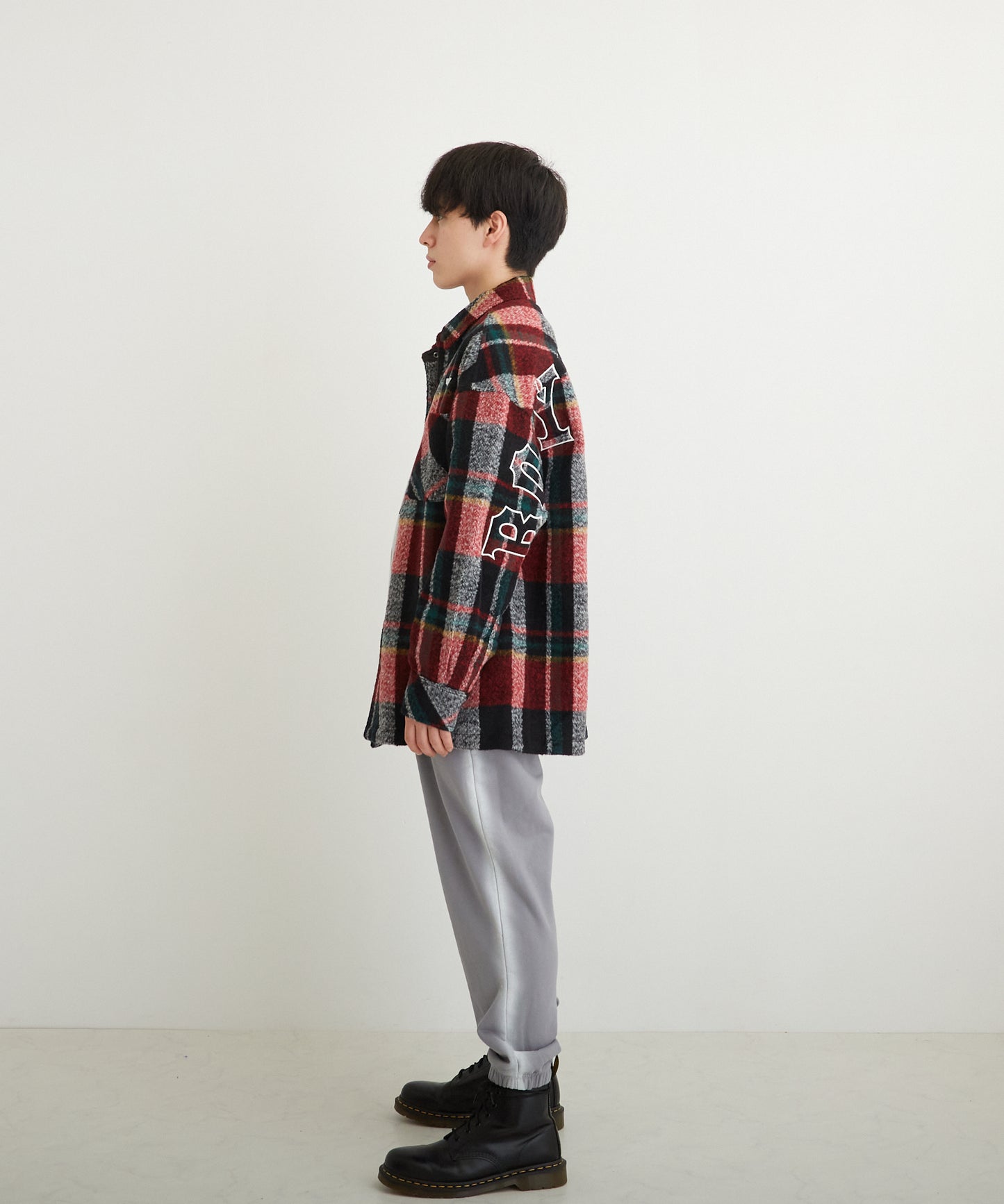 SHAGGY CHECK COACH JACKET RED【B224N2300704】