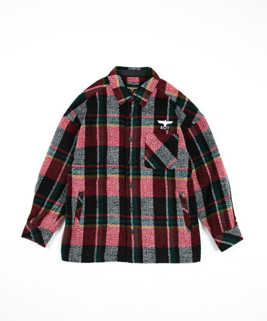 SHAGGY CHECK COACH JACKET RED【B224N2300704】