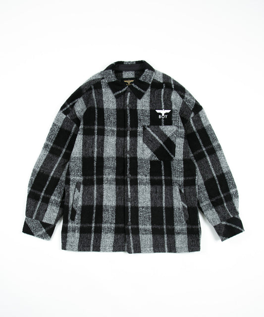 SHAGGY CHECK COACH JACKET BLACK【B224N2300702】