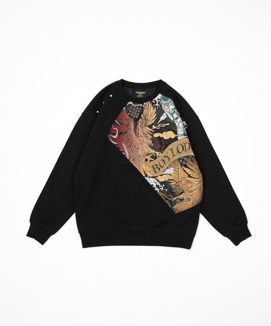 JACQUARD&EMBROIDERY SWEAT BLACK【B223N0370002】