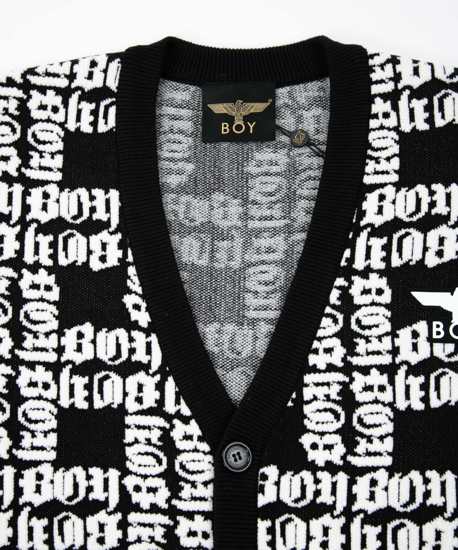 BOY LOGO PATTERNED KNIT CARDIGAN BLACK【B223N6400202】