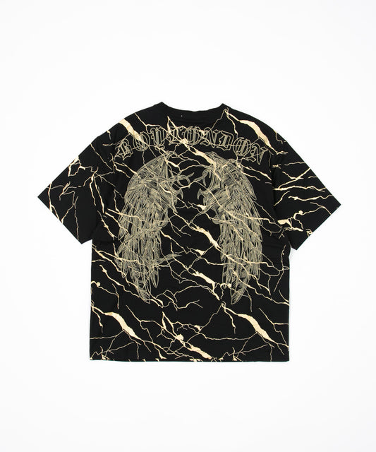 GOLDEN CRACKED PRINT TEE BLACK【B223N0100802】
