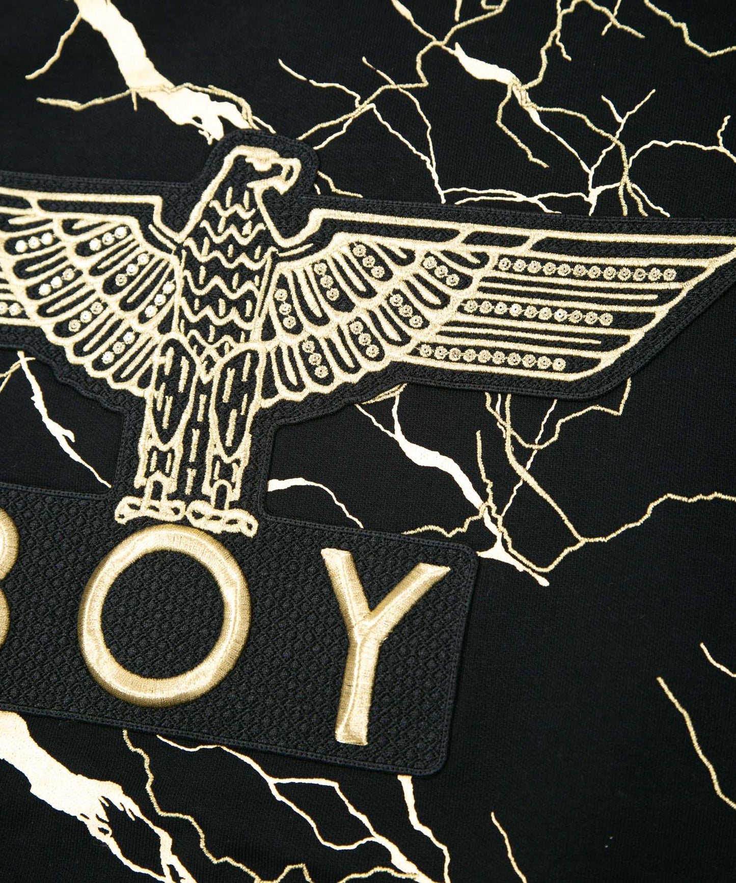 3D EMBROIDERY CRACKED PRINT SWEAT BLACK【B223N0300302】
